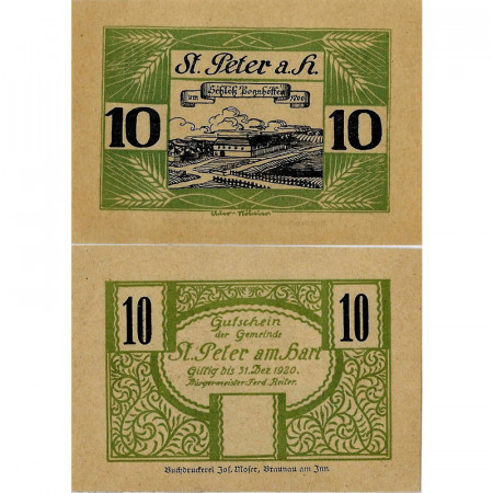 1920 * Notgeld Autriche 10 Heller "Haute-Autriche - St. Peter am Hart" (FS 925b)