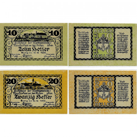 1920 * Lot 2 Notgeld Autriche 10 . 20 Heller "Haute-Autriche - Neuhofen an der Krems" (FS 648a)