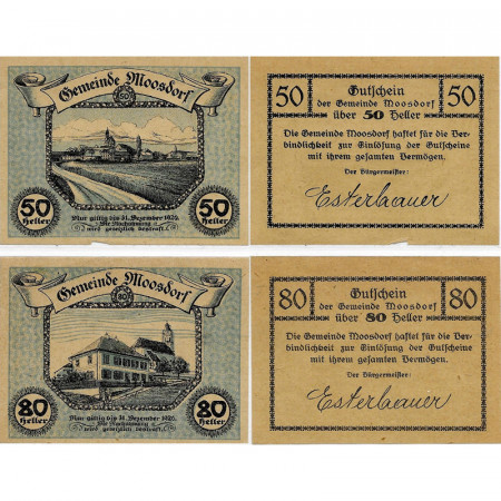 1920 * Lot 2 Notgeld Autriche 50 . 80 Heller "Haute-Autriche - Moosdorf" (FS 628A)