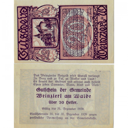 1920 * Notgeld Autriche 20 Heller "Basse-Autriche – Weinzierl am Walde" (FS 1151)