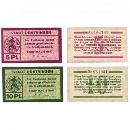 1917 * Lot 2 Notgeld Allemagne 5 . 10 Pfennig "Basse-Saxe - Rustringen" (351)