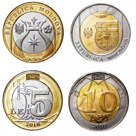 2018 * Set 2 Pieces 5+10 Lei Moldavie "Lei" UNC