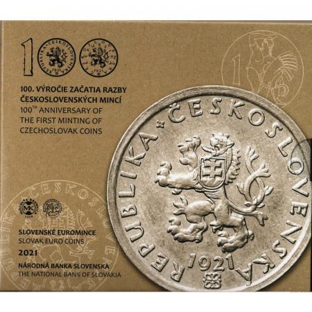 2021 * SLOVAQUIE Coffret Officiel Euro "Centenaire des Monnaies Tchécoslovaques" FDC