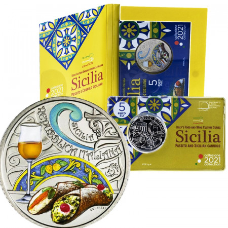 2021 * 5 Euro ITALIE "Culture Gastronomique - Sicile - Passito et Cannolo" BU