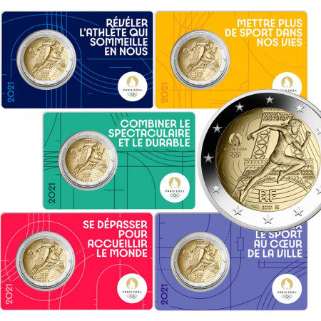 2021 * Set 5 x 2 Euro FRANCE "Jeux Olympiques d'Été - Paris 2024 (1/4)" Coincard BU