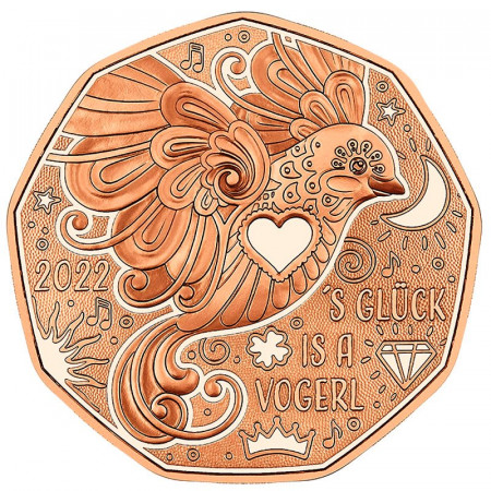 2022 * 5 Euro Cuivre AUTRICHE "New Year - Happiness is a Bird" UNC