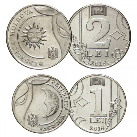 2018 * Set 2 Monnaies Moldavie "New Circulation" UNC