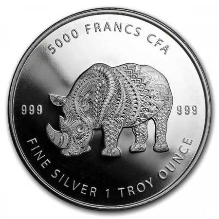 2018 * 5000 Francs CFA Argent 1 OZ Tchad "Mandala Rhino" FDC