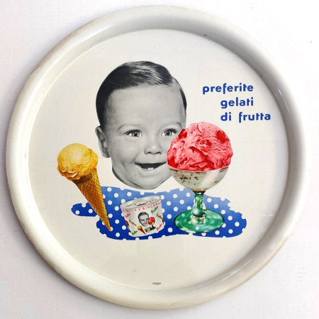 1960ca * Plateau en Étain "FABBRI - Preferite Gelati di Frutta" Italie (A-)