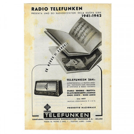 1942 * Publicité Original Radio "TELEFUNKEN - 264" Blanc/Noir