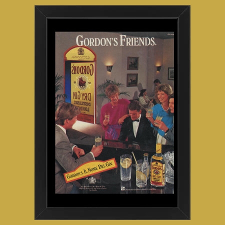 Ans 80 * Publicité Original "Gordon's, Friends, Piano Bar" Cadre