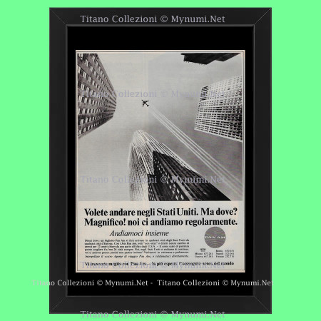 Ans 60 * Publicité Original "Pan Am, Volete Andare negli Stati Uniti" Cadre