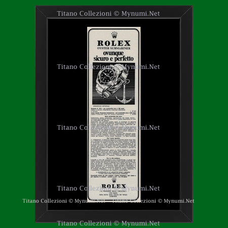 Ans 60 * Publicité Original "Rolex, Oyster Submariner, Ovunque Sicuro" Cadre