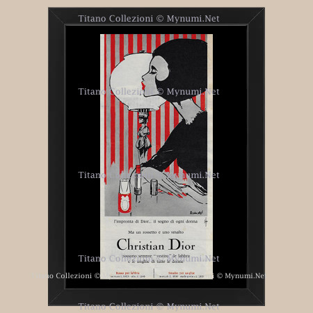 1966 * Publicité Originale 'Prince F de Baschmakoff - Christian Dior,  Rouge à Lèvres et Vernis à Ongles' Encadrée