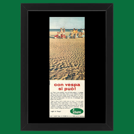 Ans 60 * Publicité Original "Vespa, Con Vespa si può! Spiaggia" Cadre