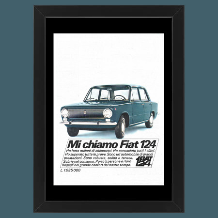 Ans 60 * Publicité Original "Fiat, Mi Chiamo Fiat 124" Cadre