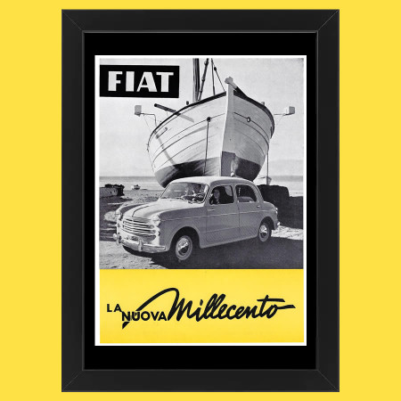 Ans 50 * Publicité Original "Fiat, La Nuova Millecento" Cadre