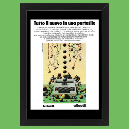 Ans 70 * Publicité Original "Olivetti - MILTON GLASER, Lexikon 82, Il Nuovo in Una Portatile" Cadre