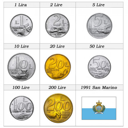 1991 * Série 8 pièces en lire Saint Marin