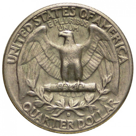 1964 D * Quart de Dollar (25 Cents) Argent États-Unis "Washington Quarter" (KM 164) TTB