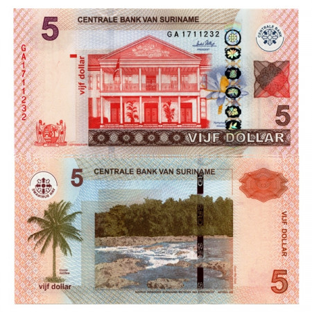 2012 * Billet Suriname 5 Dollars "Central Bank" (p162b) NEUF