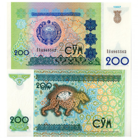 1997 * Billet Ouzbékistan 200 Sum "Tiger Mosaic" (p80) NEUF