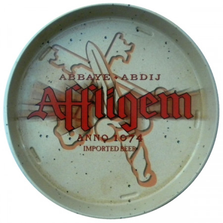 Plateau * Affligem Bière Métal Rond Jaune "Logo" Publicité Vintage