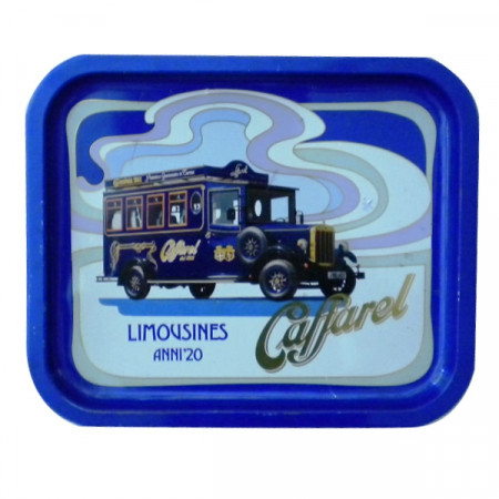 Plateau * Caffarel Bonbons Métal Rectangulaire Bleu "Limousines Anni'20" Publicité Vintage