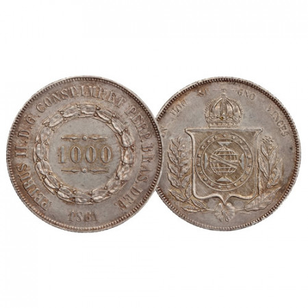 1861 * 1000 Reis Argent Brésil "Pierre II" (KM 465) SUP+