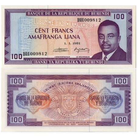 1981 * Billet Burundi 100 Francs "Prince Rwagasore" (p29b) NEUF