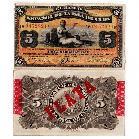 1896 * Billet Cuba 5 Pesos "Commerce - Plata" (p48b) TTB+