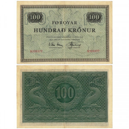 L1949 (1952-63) * Billet Îles Féroé - Faroe Islands 100 Kronur "Dolphins" (p15b) prTTB