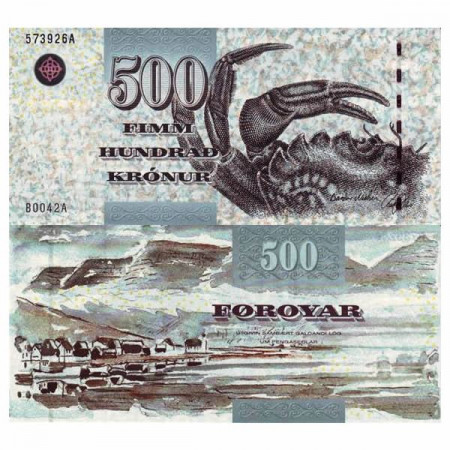 2004 * Billet Îles Féroé - Faroe Islands 500 Kronur "Crab" (p27) NEUF