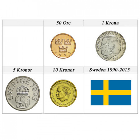 Mix * Série 4 Monnaies Suède "Kronor - 90' Design" UNC