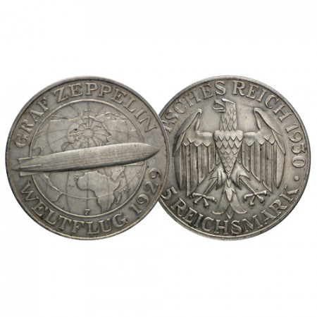 1930 F * 5 Reichsmark Argent Allemagne "République de Weimar – Graf Zeppelin" (KM 68) SUP+