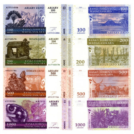 2004 * Lot 4 Billet Madagascar 100, 200, 500, 1000 Ariary "2004 Issue" (p86, 87, 88, 89) NEUF
