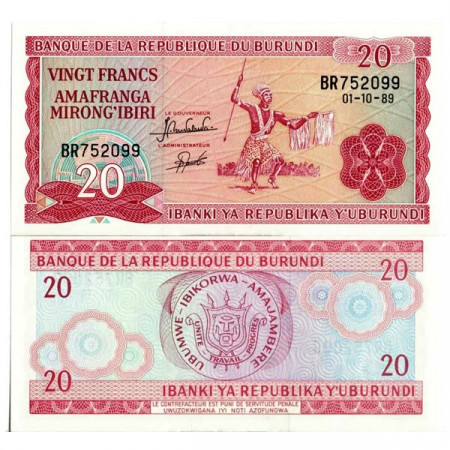 1983-89 * Billet Burundi 20 Francs "Dancer" (p27b) NEUF