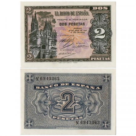 1938 * Billet Espagne 2 Pesetas "Cathedral of Burgos" (p105a) NEUF