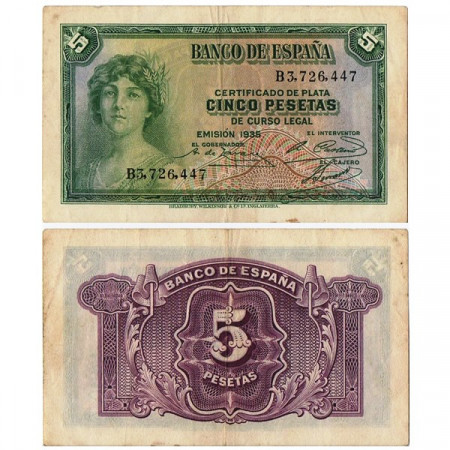 1935 (1936) * Billet Espagne 5 Pesetas "Woman" (p85a) TTB+
