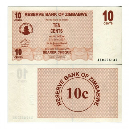 2006 (2007) * Billet Zimbabwe 10 Cents "Bearer Cheque" (p35) NEUF