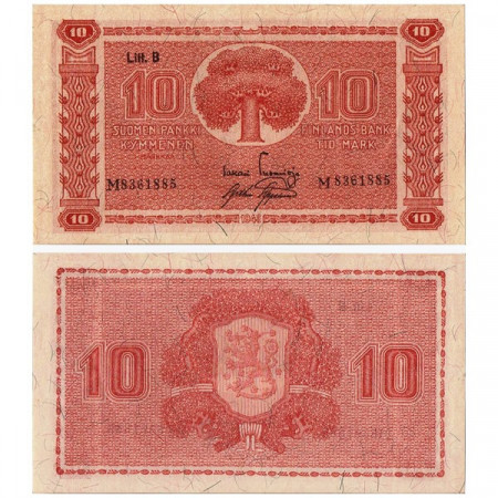 1945 (1948) B * Billet Finlande 10 Markkaa "Pine Tree - Litt. B" (p85) SUP+