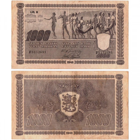 1945 (1948) B * Billet Finlande 1000 Markkaa "Allegorical Group - Litt. B" (p90) prTTB