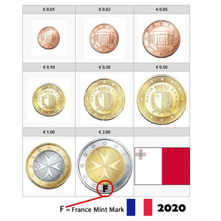 2020 * Série 8 Pièces Euro MALTE "F – Marque Française" FDC