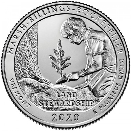 2020 * Quart de Dollar (25 Cents) États-Unis "National Park - Marsh-Billings-Rockefeller, Vermont" UNC