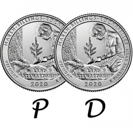 2020 * 2 x Quart de Dollar (25 Cents) États-Unis "National Park - Marsh-Billings-Rockefeller, Vermont" P+D