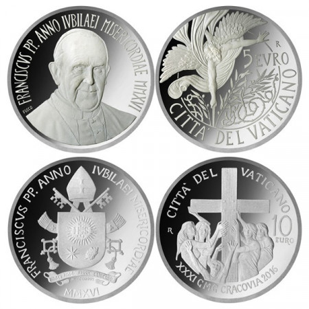 2016 * Diptyque 5 + 10 Euro Argent VATICAN "Pape François" An IV
