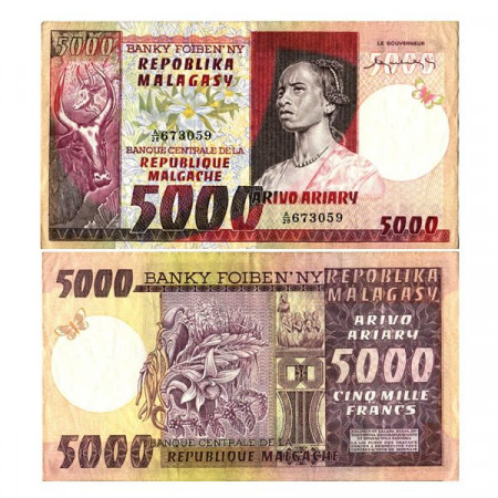 ND (1974-75) * Billet Madagascar 5000 Francs = 1000 Ariary "Zebus" (p66a) TTB+