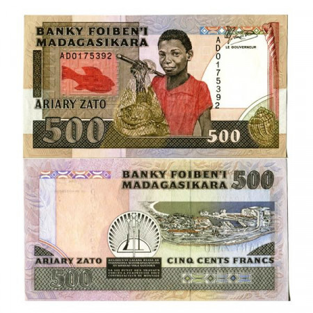 ND (1988-93) * Billet Madagascar 500 Francs = 100 Ariary "Fisherman" (p71a) prNEUF