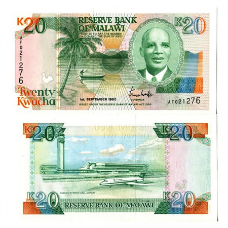 1990 * Billet Malawi 20 Kwacha "President Dr. HK Banda" (p26) NEUF