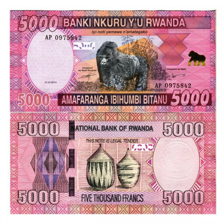 2014 * Billet Rwanda 5000 Francs "Gorilla" (p41) NEUF